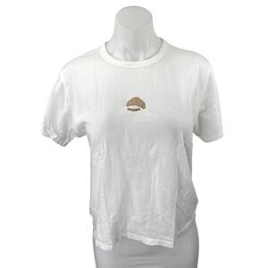 Abercrombie & Fitch Women's White Croissant Embroidered T Shirt Tee Top Size L